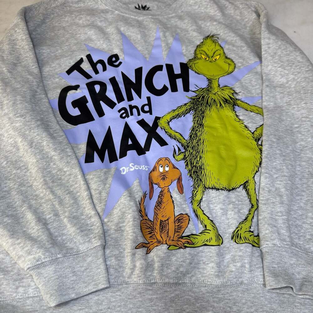 Dr. Seuss The Grinch and Max Heather Grey Crewneck Sweatshirt